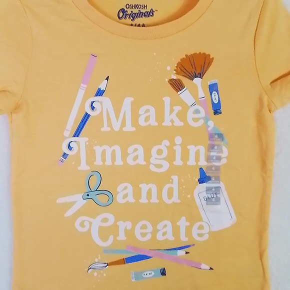 Oshkosh Short Sleeve Cotton Tee T-Shirt Girl's Size 4 Yellow w/ Art Theme - Picture 5 of 10
